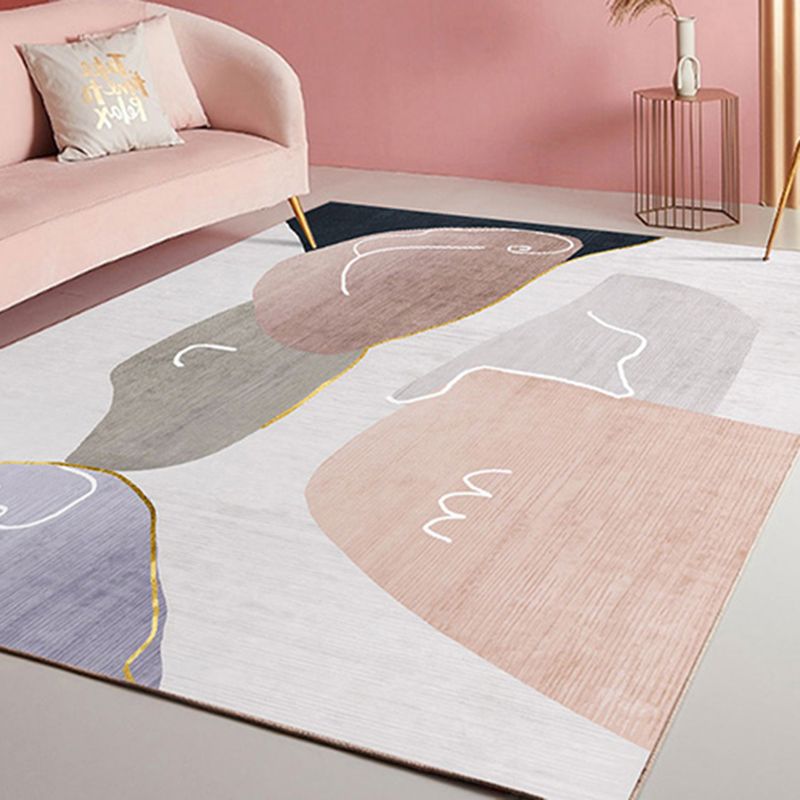 Apricot Tone Home Decor Carpet Nordic Abstract Lines Area Rug Polyester with Non-Slip Backing Rug