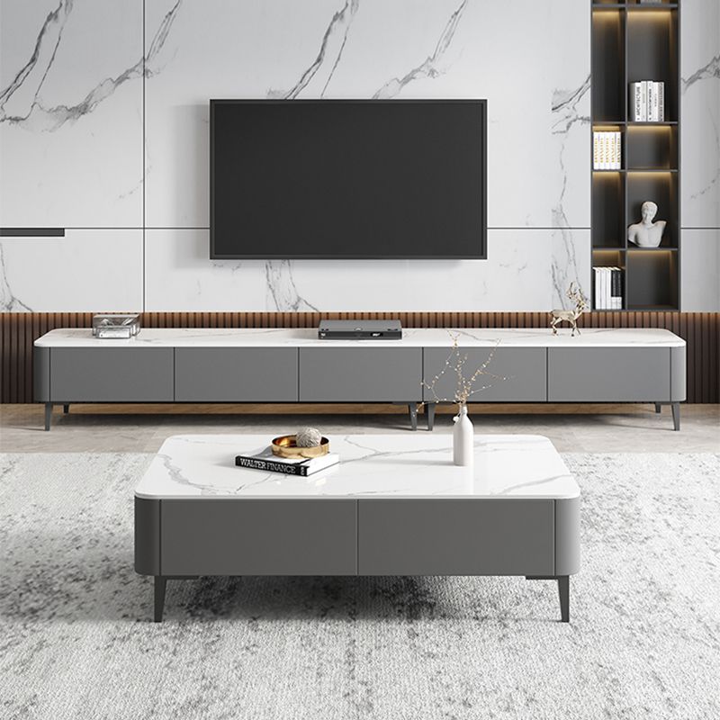 4 Legs Coffee Cocktail Table with Storage Drawers Rectangle Slate Top