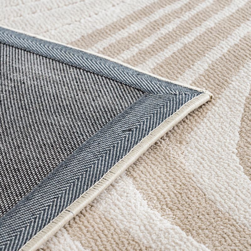 Beige Stripe Pattern Area Carpet Modern Polyester Area Rug Anti-Slip Washable Rug for Bedroom