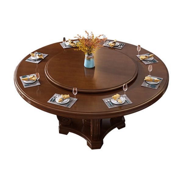 Round Solid Wood Dining Table Modern Turntable Furniture with Pedestal Base