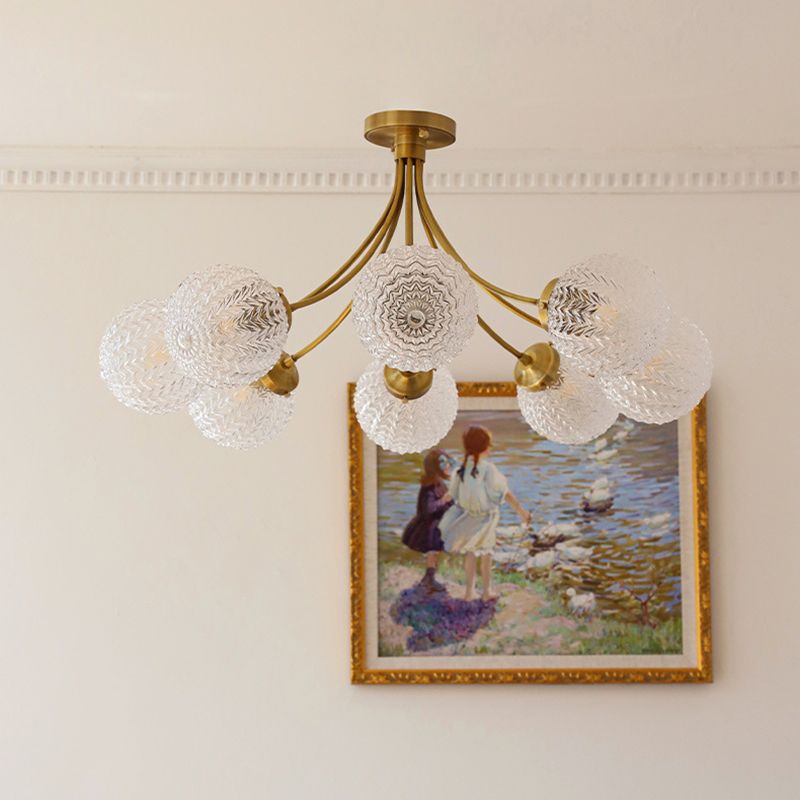 Ball Shape Glass Flush Light Modern Style 6/8 Lights Flush Mount Ceiling Lights in Brass