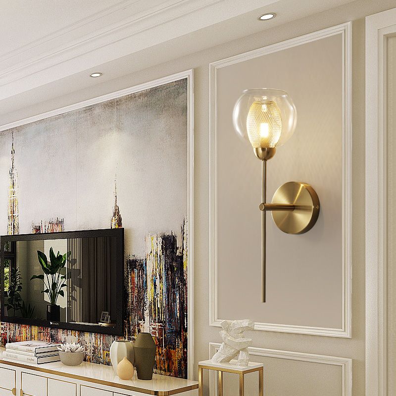 Lámpara de pared de forma dual de forma Modernista de vidrio transparente y luz de pared metálica en negro/dorado