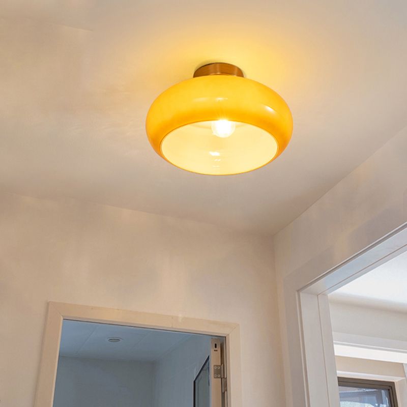 Drum Shape Glass Flush Mount Light Modern Style 1 Light Ceiling Mount Light