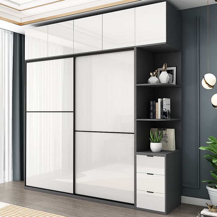 Modern Wooden Wardrobe White Bedroom Wardrobe Closet with 2 Doors