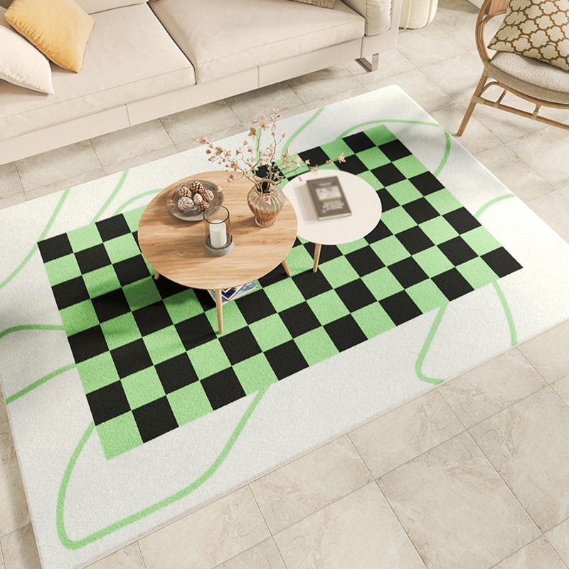 White Tone Simplicity Area Rug Polyester Buffalo Check Rug Non-Slip Backing Indoor Rug for Bedroom