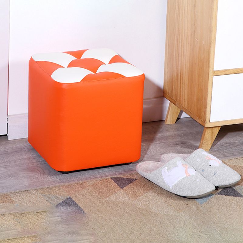 Contemporary Footstool Ottoman Faux Leather Tufted Patchwork Square Ottoman