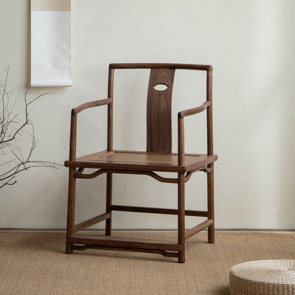 Traditional Style Dining Chair Slat Back Solid Wood Arm Chair for Home