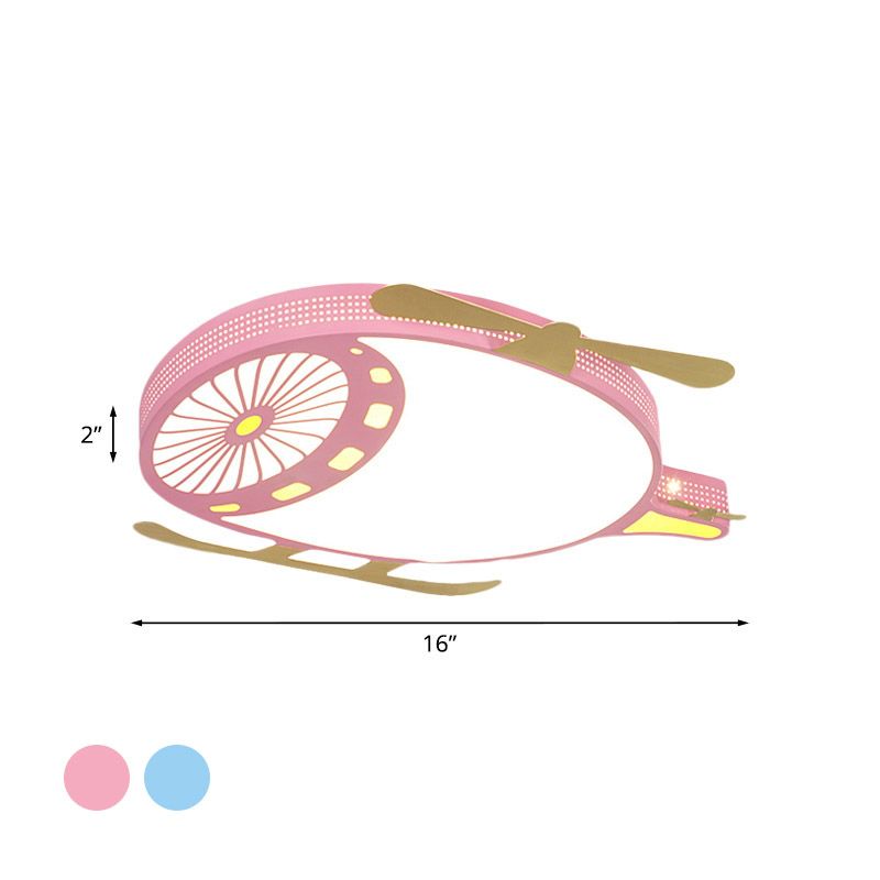 Kids Helicopter Ultrathin Ceiling Fixture Acrylic Dorm Room LED Flush Mounted Light in Pink/Blue