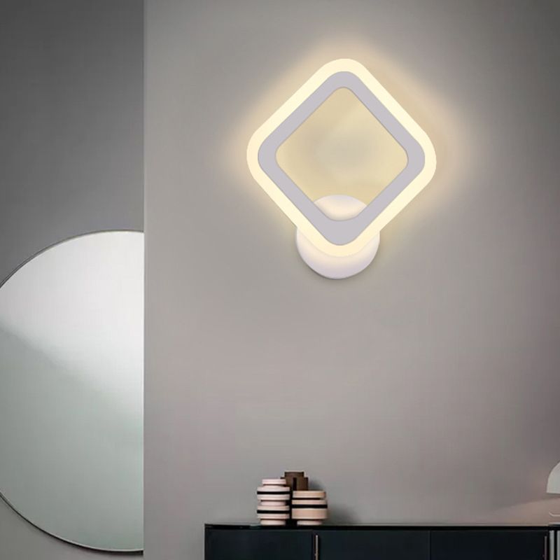 Square Shape Wall Lamp Modern Style Acrylic 1 Light Sconce in White