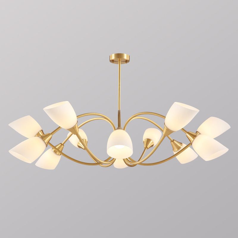 Multi-Head Chandelier Lamp Traditional Style White Glass Shade Bell Light Fixtures