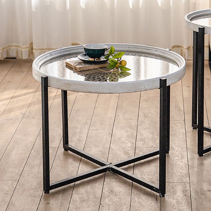 French Country Side Table Glass Top Single Accent Side Table