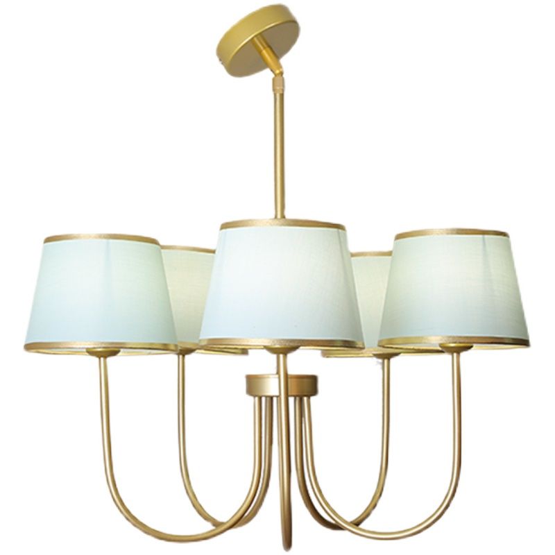 Multi-Head Chandelier Lighting Fixtures American Style Metal Suspension Light with Fabric Shade