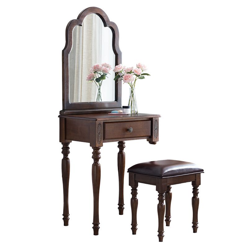 29.5" Height Brown/ White Wood Makeup Vanity with Drawer and Mirror