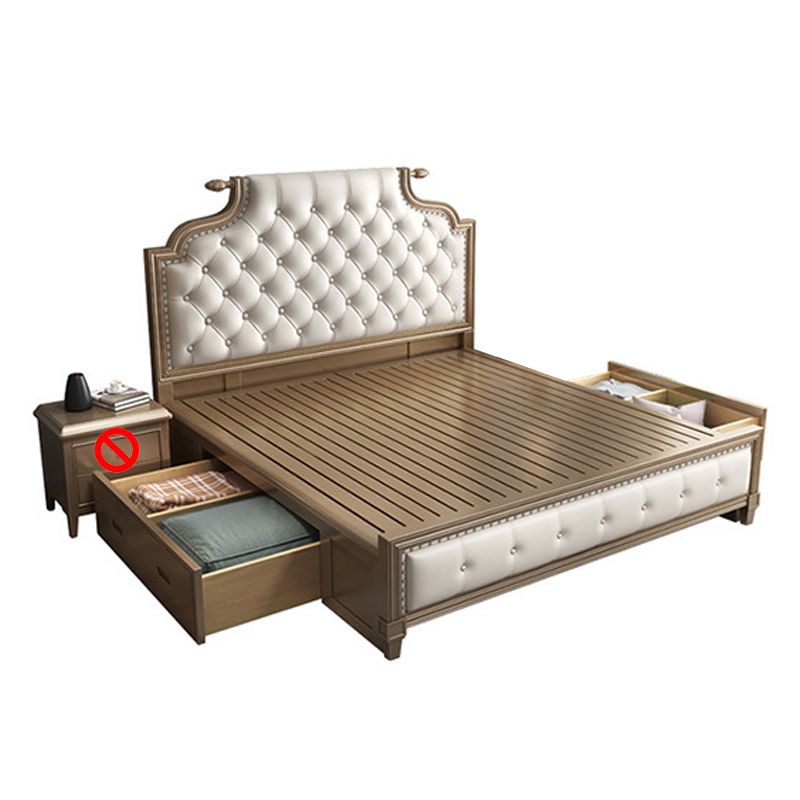 Contemporary Standard Bed Solid Wood Bed Frame with Upholstered Headboard