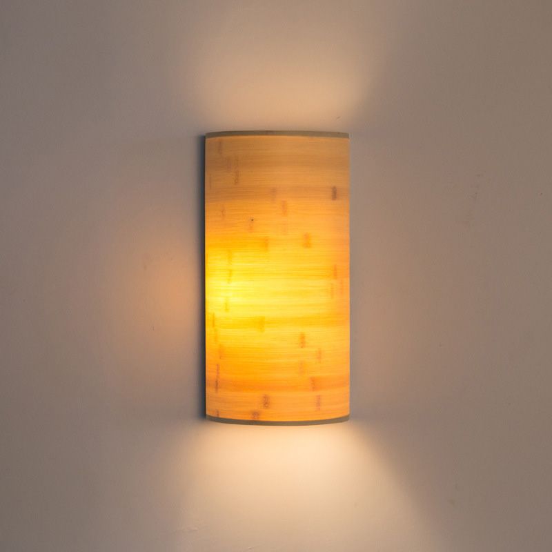 Half-Round Post Wall Mount Lighting Asian Style Bamboo 2 Bulbs Wood Sconce Lamp for Hallway