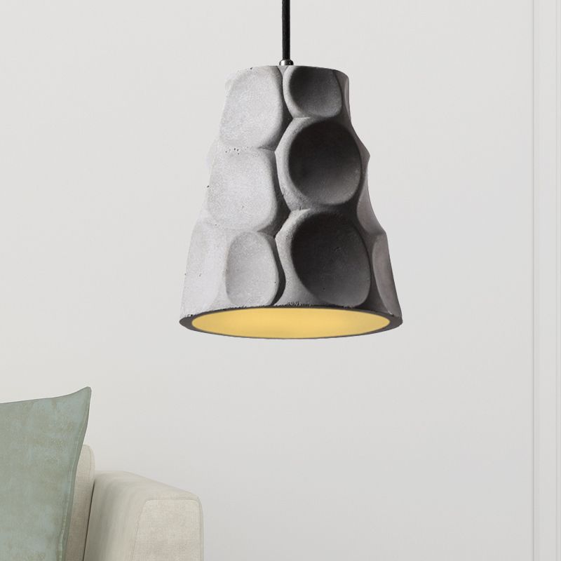 1 iluminación colgante de luz con tono de concreto de cono en estilo nórdico de techo colgante gris