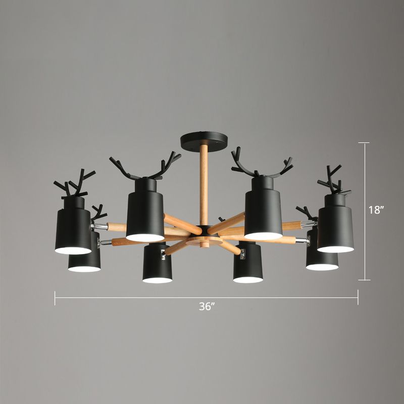 Spotlight réglable en métal en métal Lumière de lustre nordique avec une teinte cylindrique et un bras en bois