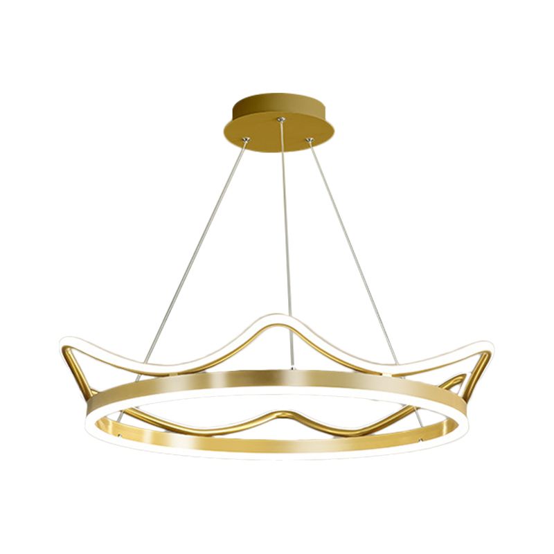 Gold Crown Shaped Chandelier Modern Stylish 20.5"/27.5" Dia LED Metal Pendant in Warm/White Light