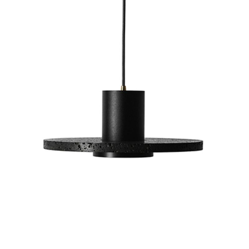 Platte ronde plafondverlichting eenvoud terrazzo single-bulb zwarte hoed hangende lamp