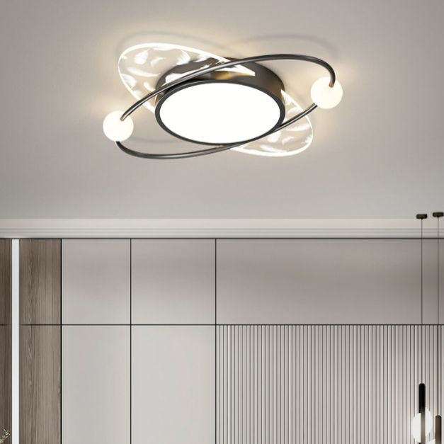 Luz de techo de pluma LED contemporánea de montaje ovalado de acrílico para dormitorio
