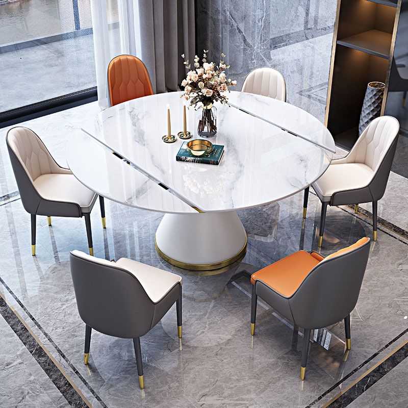 Metal Pedestal Dining Table Extendable Table for Kitchen Dining Room