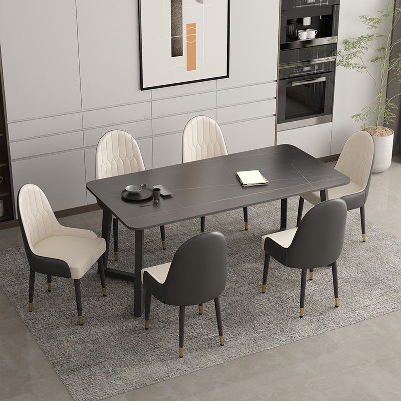 Contemporary Black Dining Table Set 1/2/7 Pieces Metal Dining Set with Padded Chairs