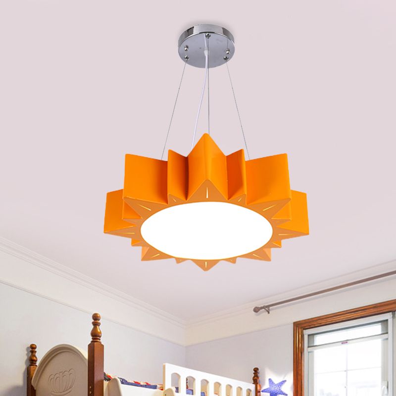 Sun Ceiling Hang Fixture Kids Style Acrylic Yellow/Blue/Green LED Chandelier Light for Hallway