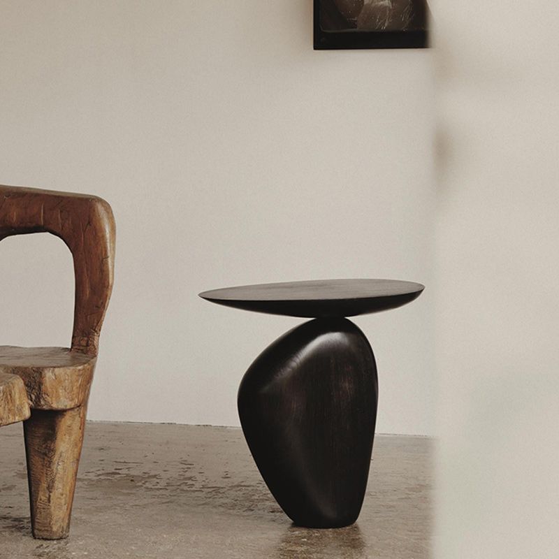 Contemporary Side End Table Oval Pedestal  Living Room Solid Wood Corner Table