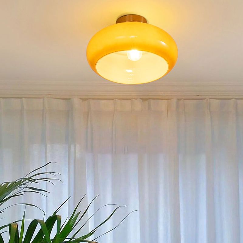 Drum Shape Glass Flush Mount Light Modern Style 1 Light Ceiling Mount Light