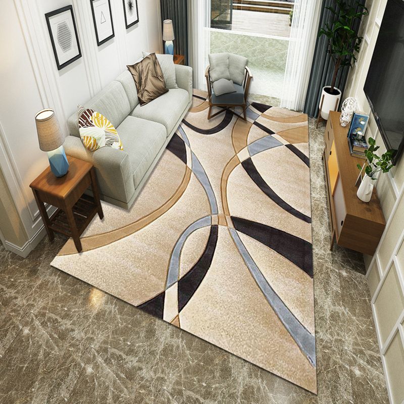 Beige Modern Rug Polyester Geometric Indoor Rug Washable Rug for Living Room
