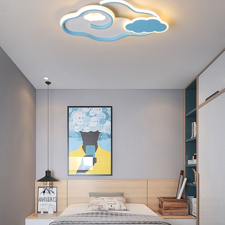 Cloud Kids Bedroom Ceiling Flush Mount Light Metal LED Contemporary Flush Mount Lamp in Blue