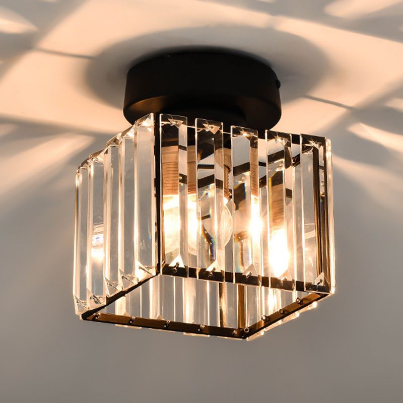 Eigentijdse geometrische inbouwplafondlamp Tri-Prism Crystal 1-lichts inbouwverlichting in de hal in zwart