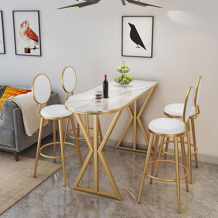 Glam Bistro Table with Gold Metal Base Glossy White Stone Top Bar Table