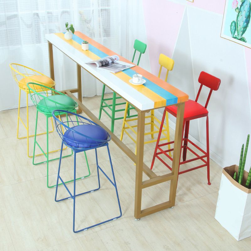 Modern Bar Height Table Solid Wood Top Bistro Bar Table with Metal Base