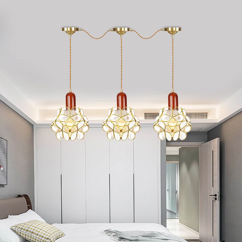 Metal Gold Cluster Pendant Light Floral 3/5/7 Heads Tradition Series Connection Hanging Ceiling Lamp
