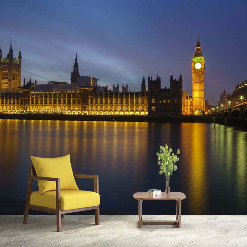 Night View of British Cities Mural Wallpaper Meeting Room Decoration, Water-Resistant