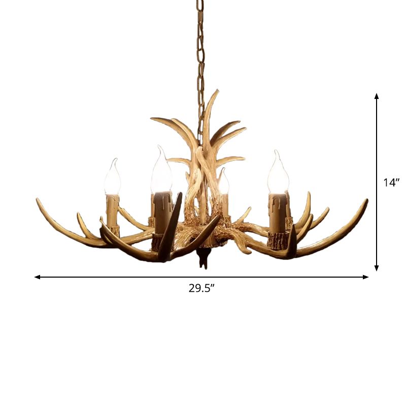 6/8/12 Bulbs Chandelier Lodge 1/2-Layered Antler Resin Ceiling Suspension Lamp in Brown