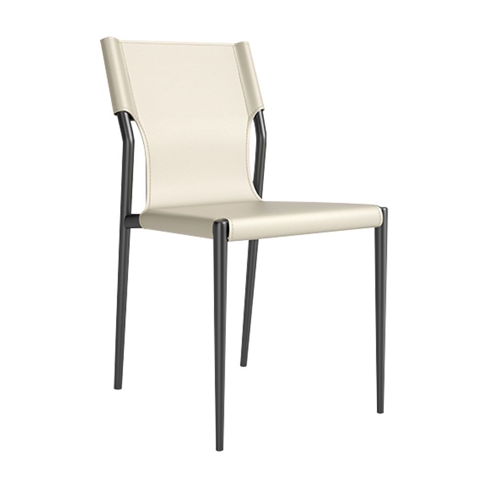 Leather Dining Chair Industrial Dining Side Chair with Black Legs