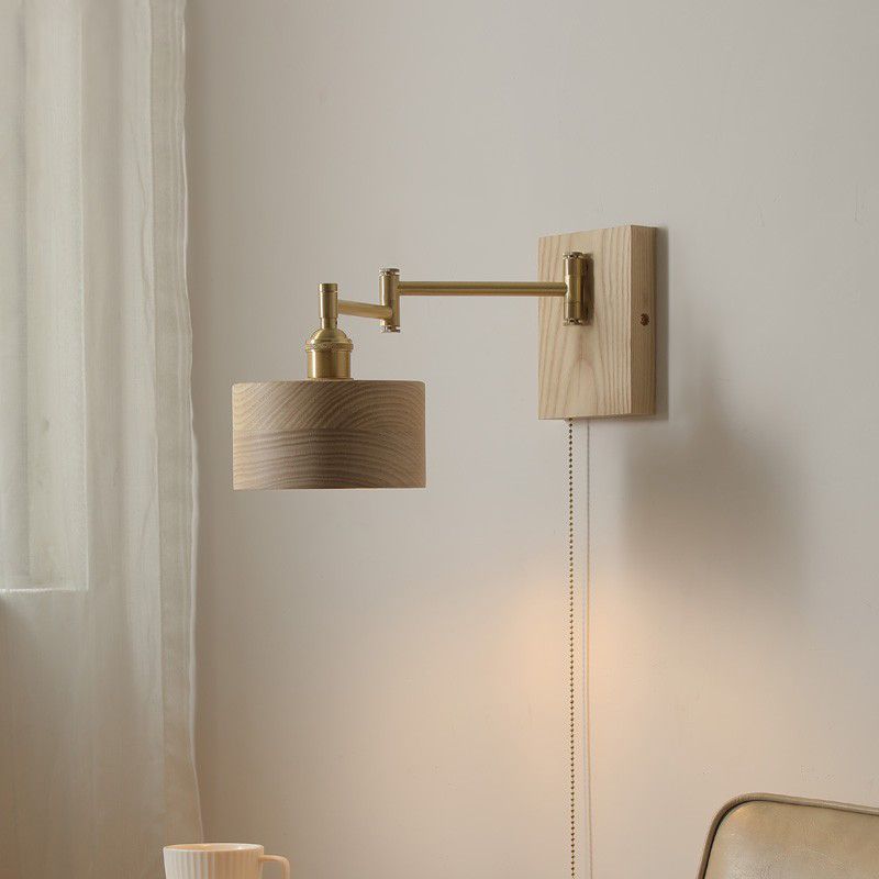 Contemporary Wood Wall Sconce Lighting Cylinder Shape Wall Lamp for Bedroom