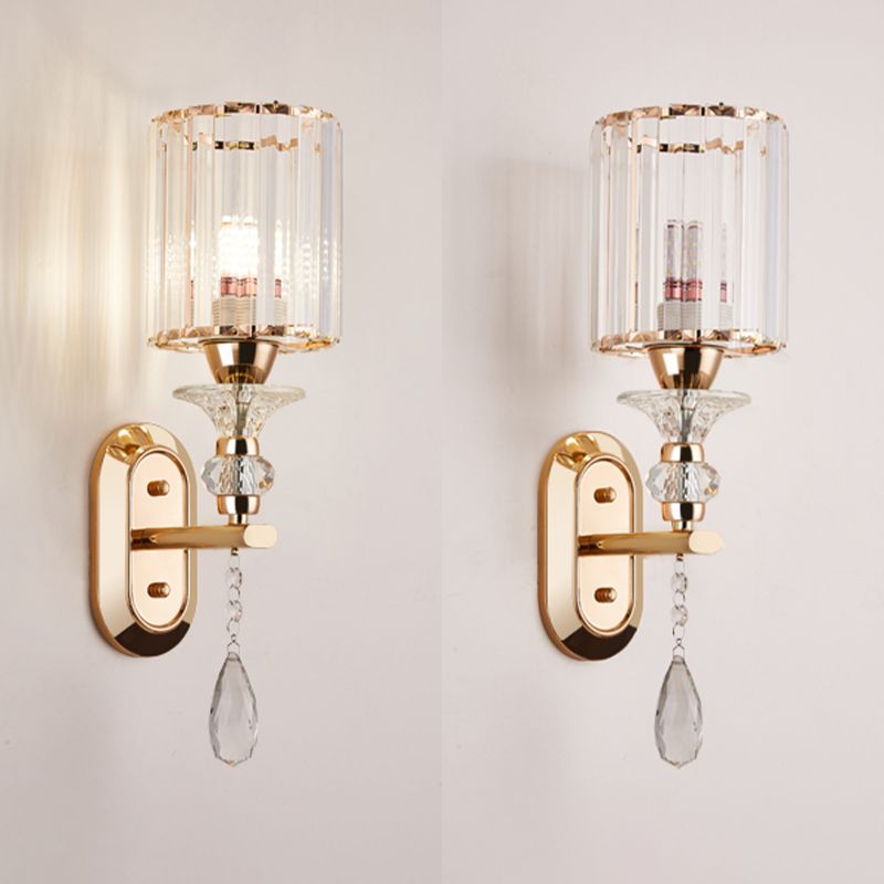 Modern Artistic LED Wall Lamp Copper Geometric Wall Sconce with Crystal Shade