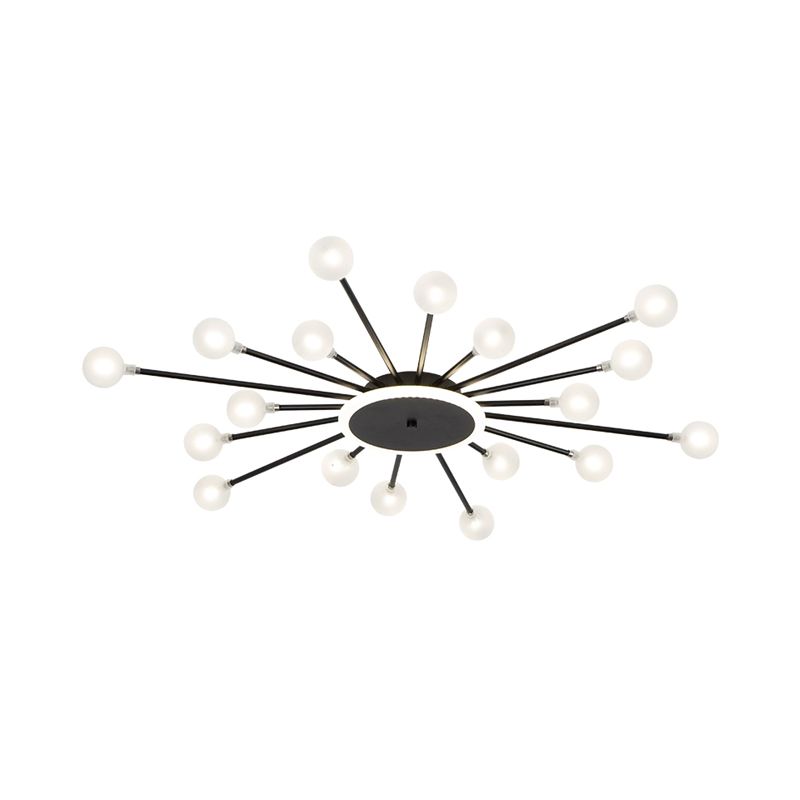 Lámpara de techo posmoderna de 18 luces de vidrio esmerilado con montaje empotrado Starburst posmoderno en negro/dorado