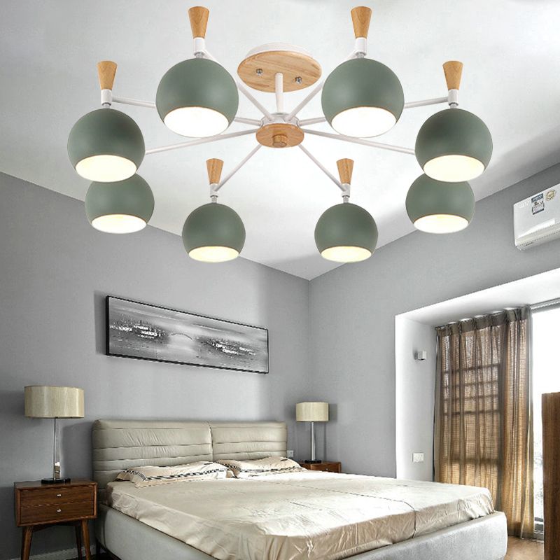 Macaron Nordic Orb Hanging Pendant 8 Bulbs Metal Chandelier Light for Nursing Room