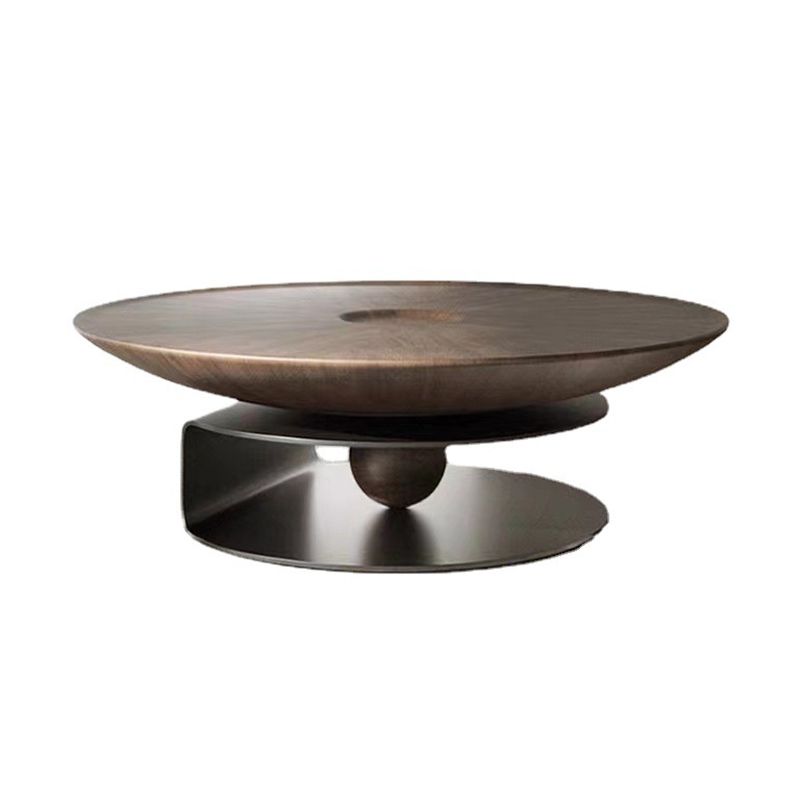Modern Style Wood Walnut/black Top Stainless Steel Base Round Coffee Table