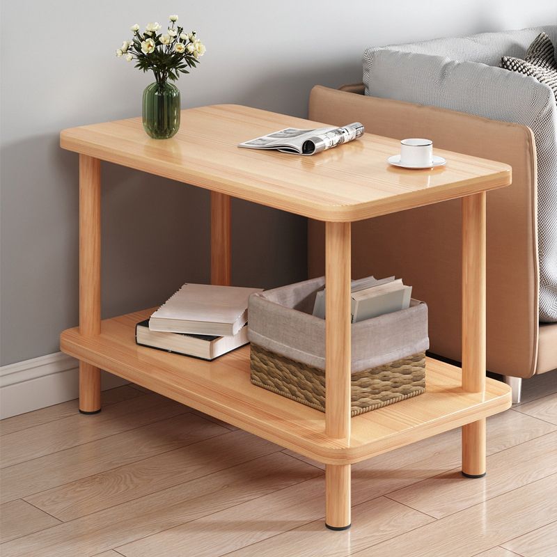 Modern Rectangular Corner Table Double Tier Wood Side End Table