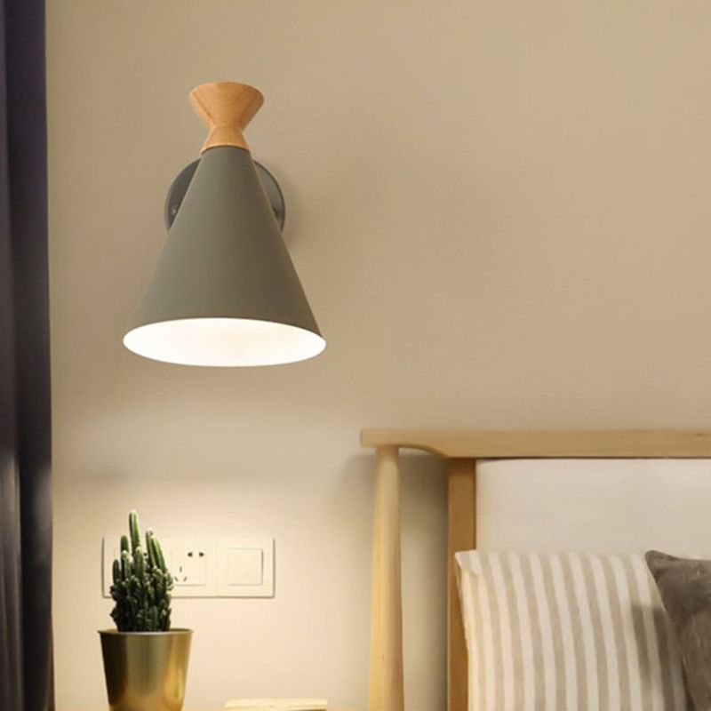 Iron Conical Wall Mounted Lamp Contemporary 1 Bulb Wall Lighting Ideas with Wood Top