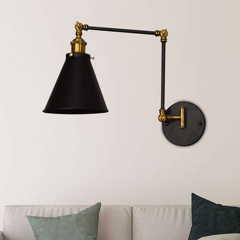 Schwarz One Leuchte Licht Industrial Metallkegel Schatten Wandbeleuchtung für Wohnzimmer