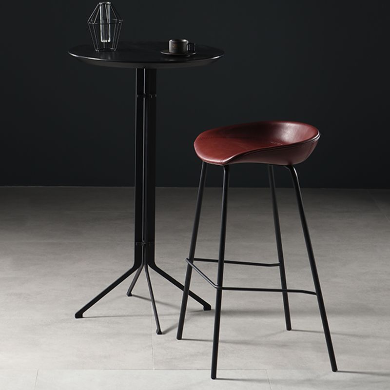 Contemporary Faux Leather Low Back Bucket Bar Stools with Metal Base