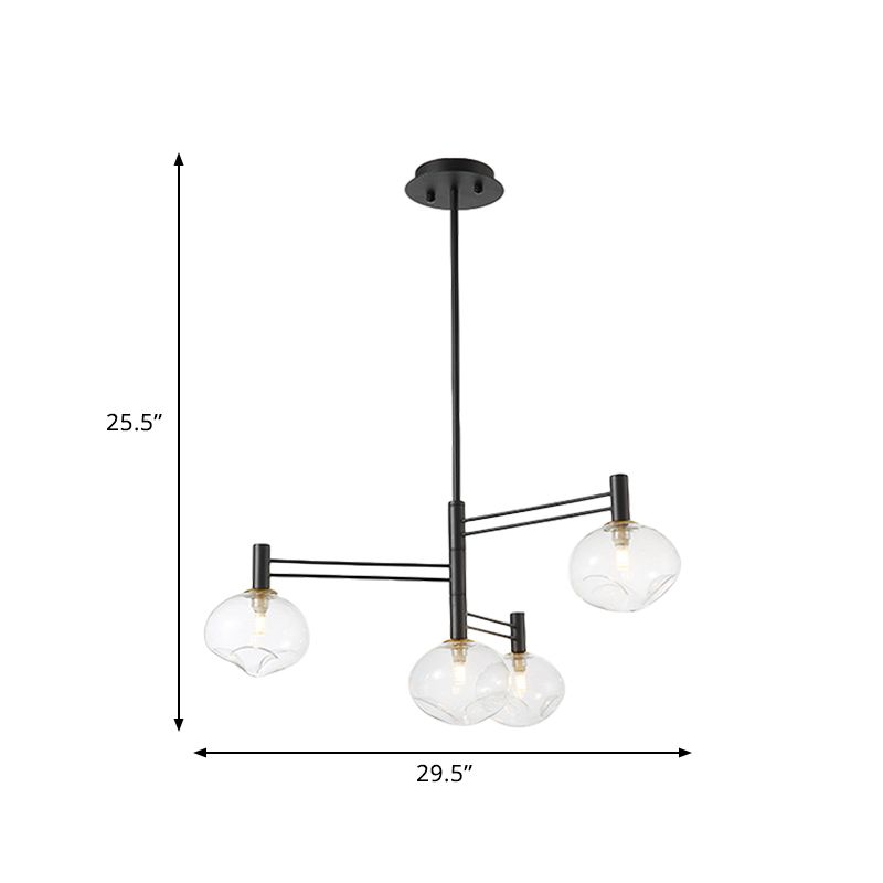Black Oval Semi Mount Lighting Modern 4 Bulbs Clear Dimpled Glass LED Close to Ceiling Lamp