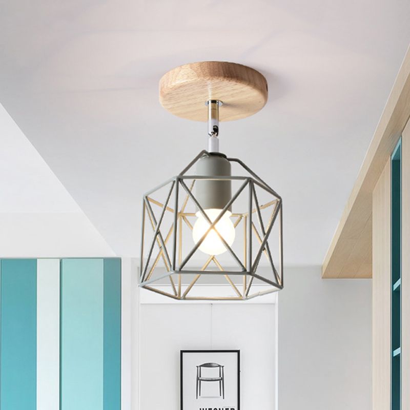 Lámpara de techo hexagonal gris/blanco/rosa/amarillo/azul/verde, lámpara de techo modernista de Metal de 1 cabezal, montaje semiempotrado para dormitorio