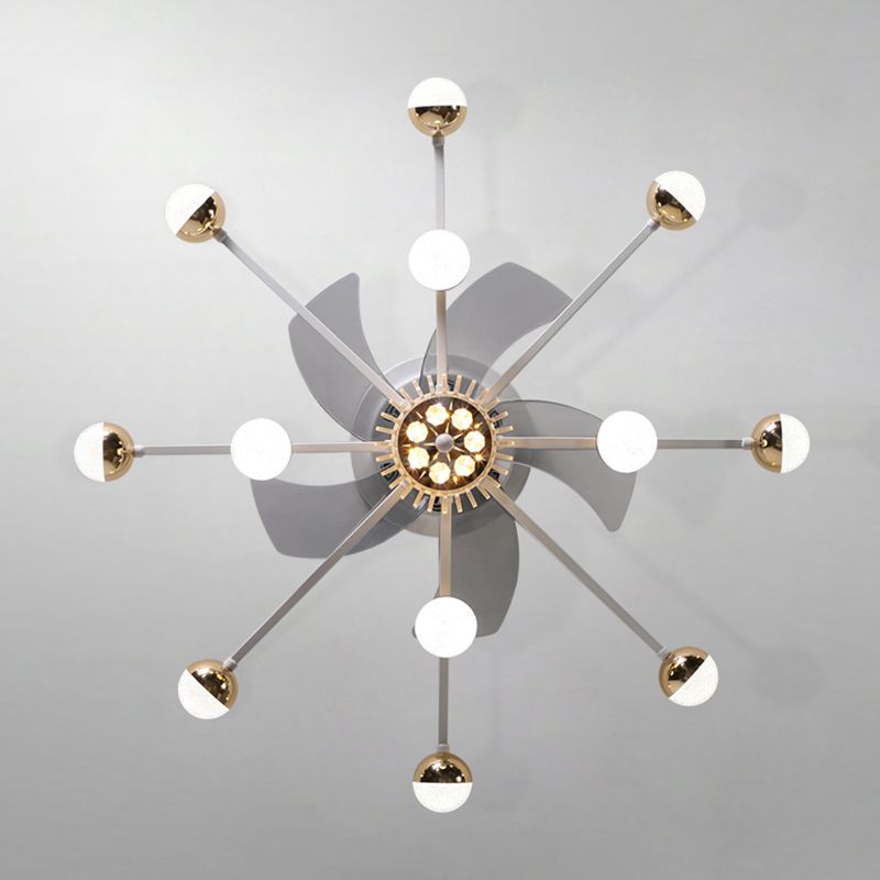 5-Blade-Stern-Wohnzimmerventilator Lampe Metall Nordic LED Semi Flush Deckenleuchte mit Fernbedienung, 28,5 "breit